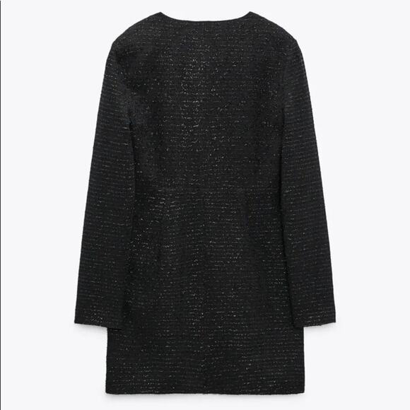 Zara Black Textured Weave Dress with Ruffle Size Small - Picture 11 of 12
